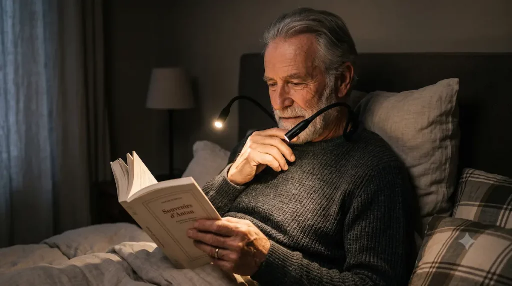 Lampe de lecture pour lire au lit sans déranger homme lampe de lecture tour de cou lit.jpg